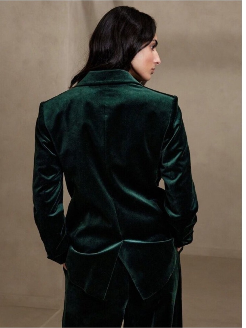 BANANA REPUBLIC Veluro Dark Teal Green Velvet Double Breasted Blazer Size 8 - Picture 2 of 9